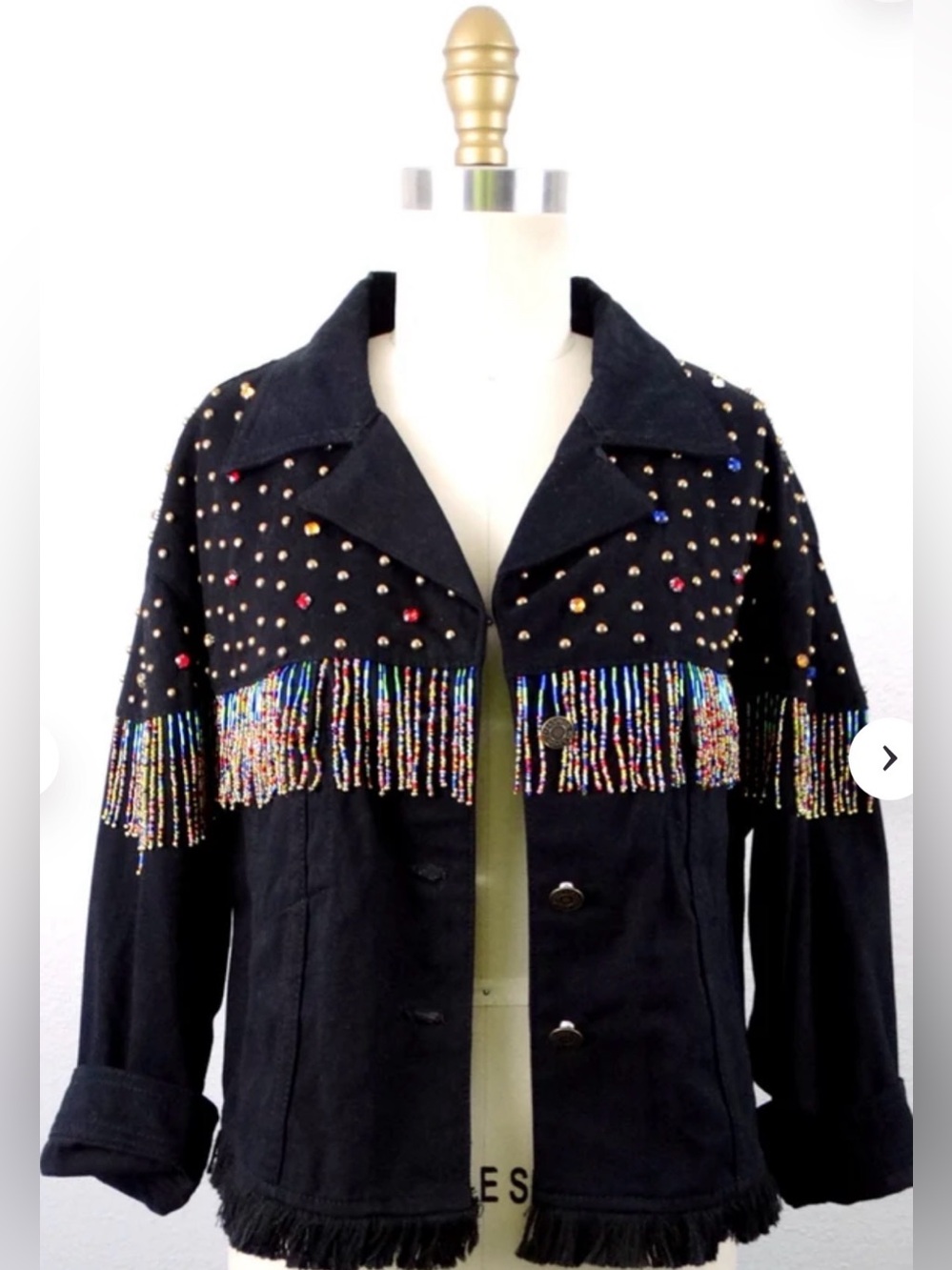 V Cristina Black Studded Fringe Jacket - Picture 3 of 5